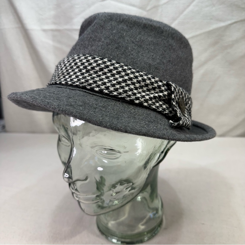 Gray Fedora Hat with Houndstooth Band
